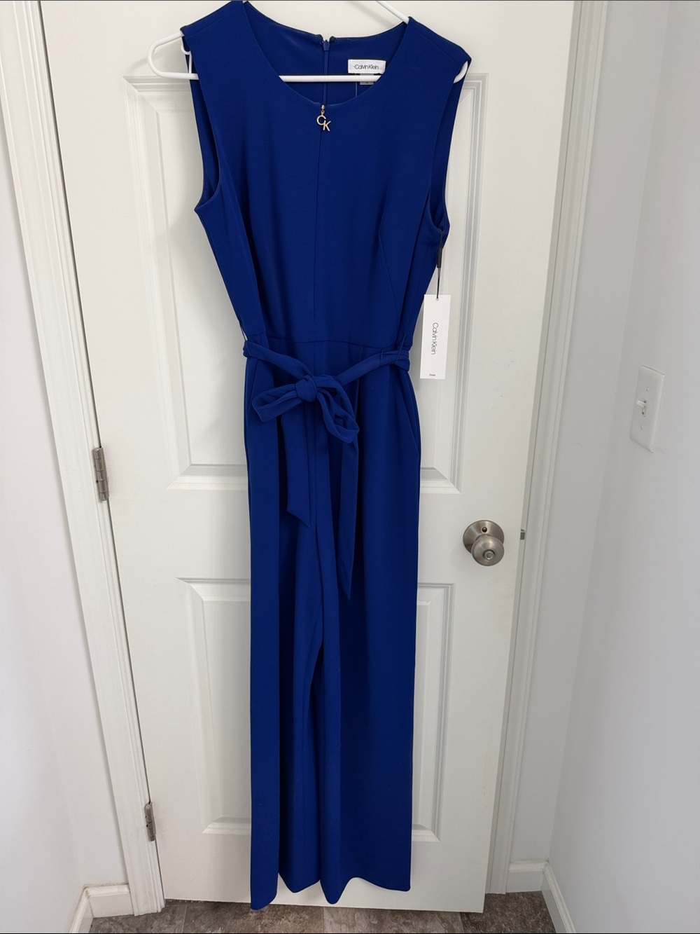 Calvin Klein Cobalt Blue Sleeveless Maxi Jumpsuit with Tie Waist size 10 NWT